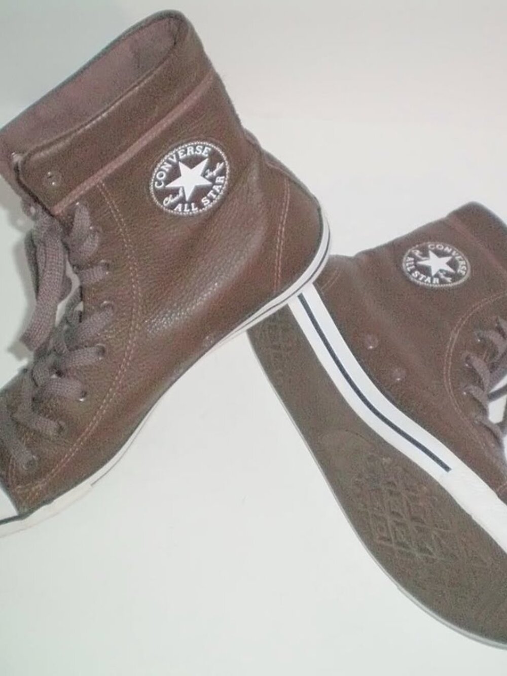 Converse Brown Leather Slim High Tops Womens Size 9.5